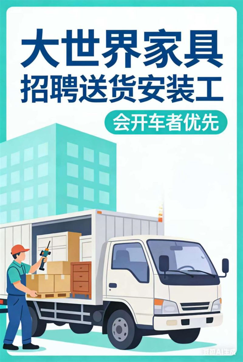 大世界家具诚聘安装师傅